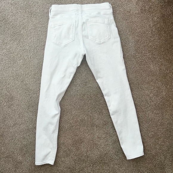Express Mid Rise White Distressed Stretch Skinny Jeans (has color discoloration) - Picture 7 of 9